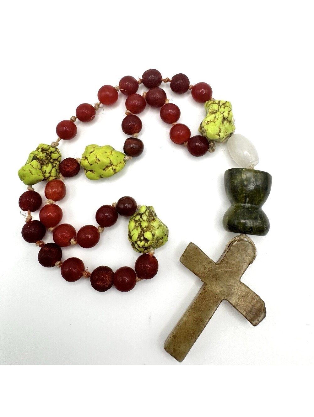 Handcrafted Stone Bead Necklace with Cross Pendant